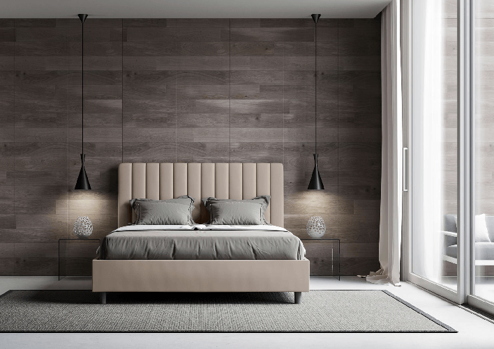 Letto matrimoniale con rete imbottito 160x190 similpelle tortora Agueda