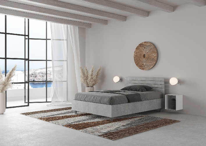 Letto una piazza e mezza contenitore 120x200 testata dritta con doghe cemento Ankel