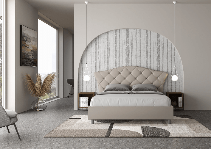 Letto matrimoniale con rete imbottito 160x200 similpelle tortora Langre