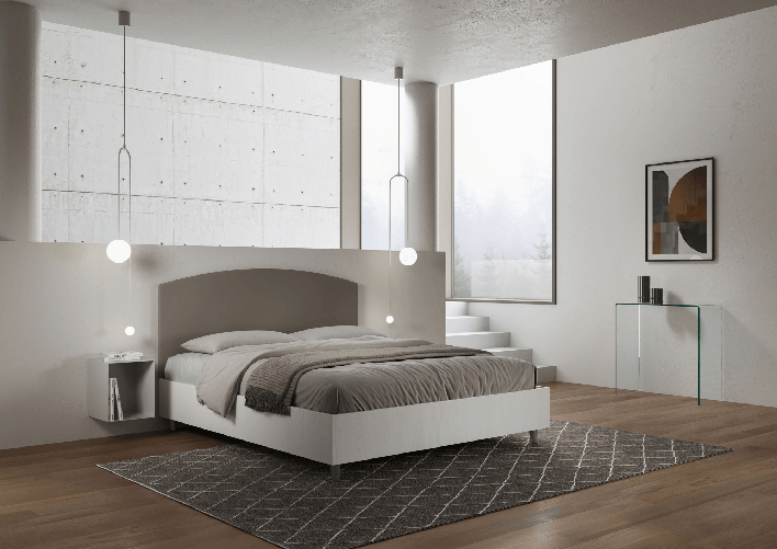 Letto matrimoniale con rete 160x200 bianco frassino testata similpelle cappuccino Antilia