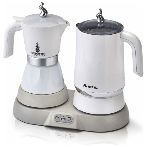 Ariete Macchina Caffe' Espresso Moka Elettrica 2 o 4 Tazze + Cappucinatore Montalatte Potenza 500 Watt Ariete 1344/00 Breakfast Station