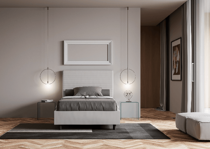 Letto matrimoniale francese con rete imbottito 140x210 similpelle bianco Focus