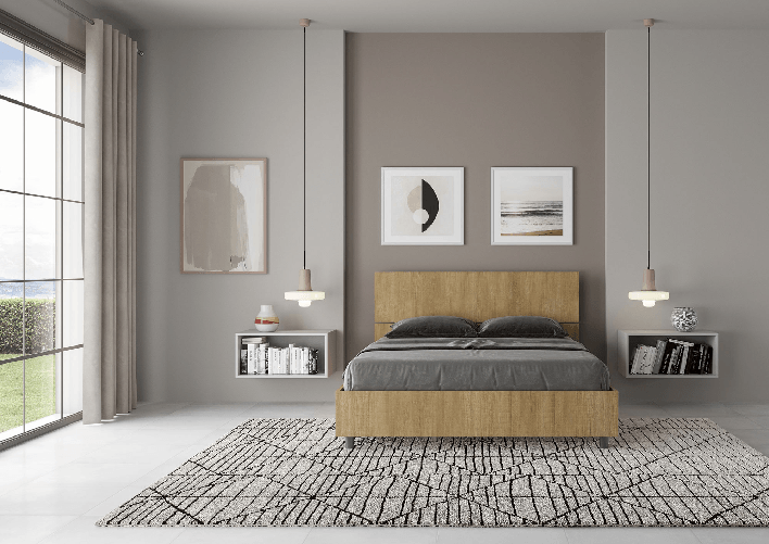 Letto matrimoniale francese con rete 140x200 testata inclinata quercia Demas