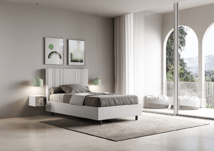 Letto una piazza e mezza con rete imbottito 120x200 similpelle bianco Goya