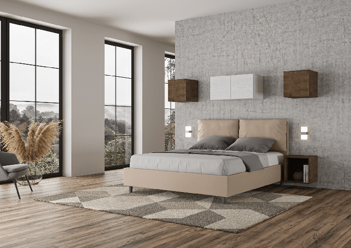 Letto matrimoniale senza rete imbottito 160x210 similpelle tortora Antea