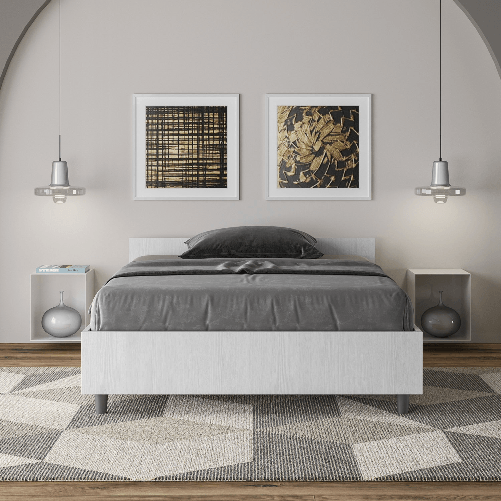 Letto una piazza e mezza con rete 120x190 bianco frassino Nuamo