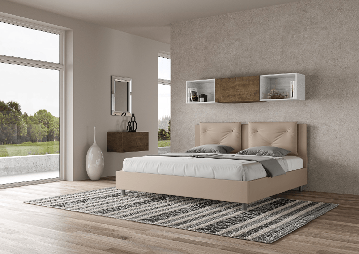 Letto matrimoniale king size senza rete imbottito 180x210 similpelle tortora Appia