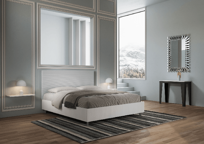 Letto matrimoniale con rete 160x200 bianco frassino testata similpelle bianco Level