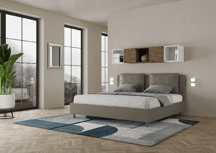 Letto matrimoniale king size senza rete imbottito 200x200 similpelle cappuccino Antea