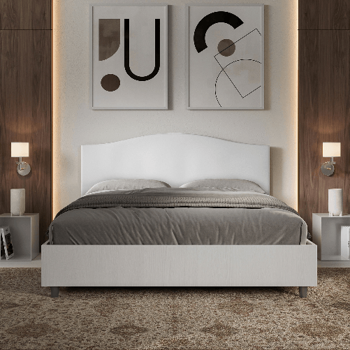 Letto matrimoniale contenitore 160x200 bianco frassino testata similpelle bianco Grace