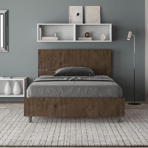 Letto una piazza e mezza con rete 120x190 testata dritta noce Demas