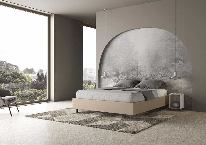 Letto matrimoniale contenitore imbottito 160x190 similpelle tortora Azelia