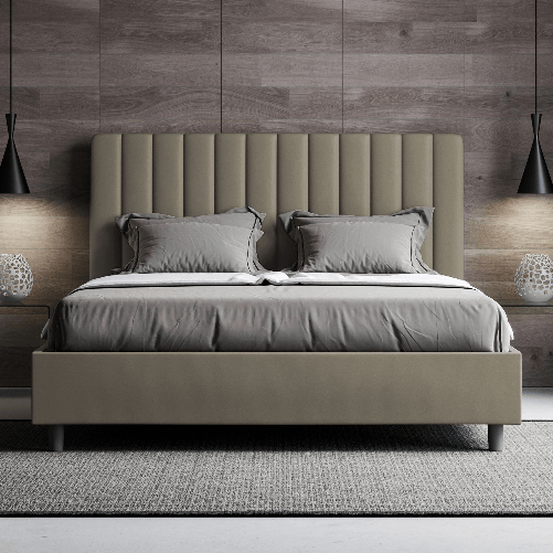 Letto matrimoniale con rete imbottito 160x190 similpelle cappuccino Agueda