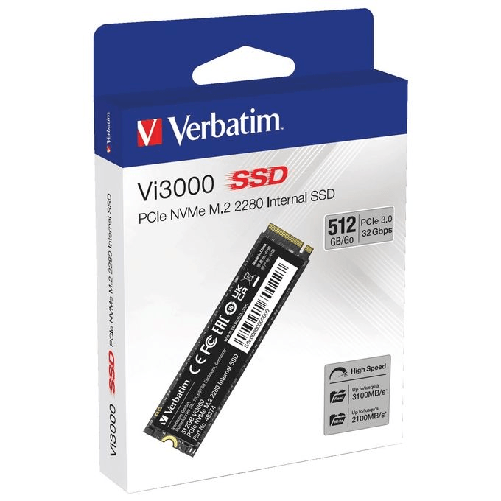 Verbatim Vi3000 PCIe NVMe M.2 SSD 512GB PCI Express 3.0 Verbatim Vi3000 M.2 512 GB PCI Express 3.0 NVMe