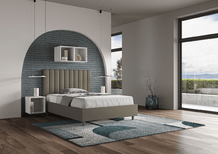 Letto una piazza e mezza senza rete imbottito 120x210 similpelle cappuccino Agueda