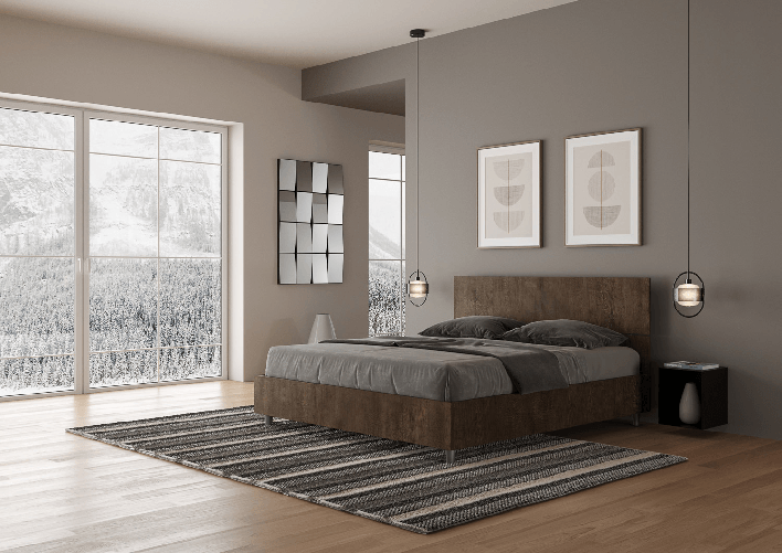 Letto matrimoniale con rete 160x200 testata dritta noce Demas