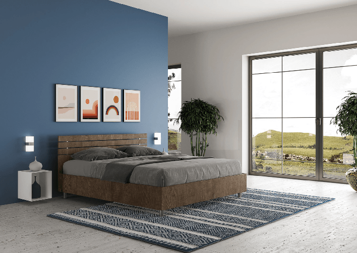 Letto matrimoniale contenitore 160x200 testata dritta con doghe noce Ankel