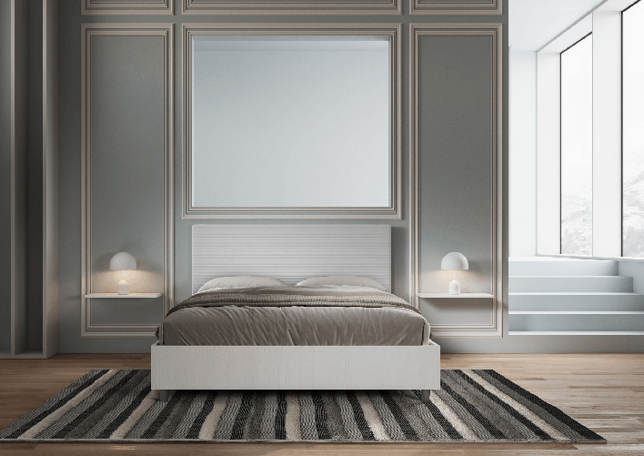 Letto matrimoniale contenitore 160x200 bianco frassino testata similpelle bianco Level