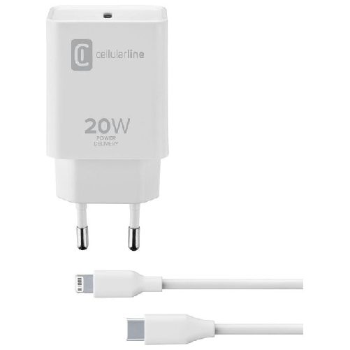 Cellular Line Cellularline USB-C Charger Kit 20W - USB-C to Lightning - iPhone 8 or later Caricabatterie da rete USB Cellularline USB-C Charger Kit 20