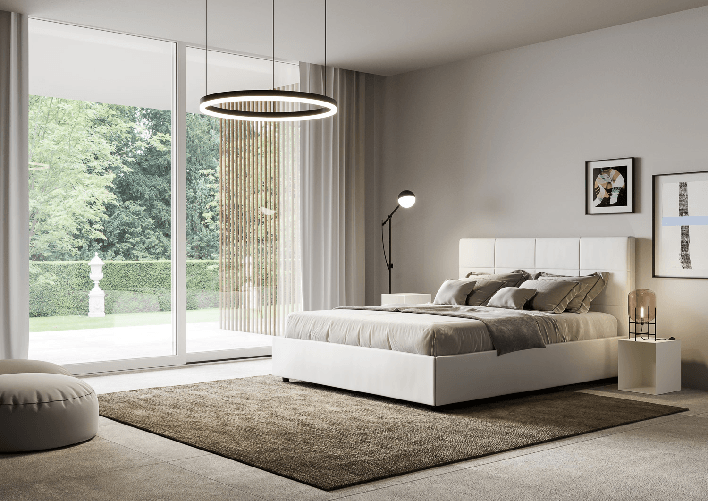 Letto matrimoniale con rete imbottito 160x200 similpelle bianco Mika