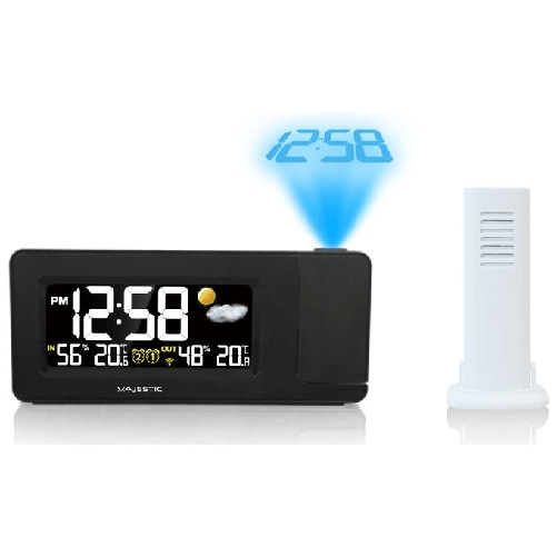 Majestic New Majestic Stazione Meteo Wt-249 Sveglia Temperatura Interna-Esterna Proiezione Sensore Wireless New Majestic WT-249 Sveglia digitale Nero