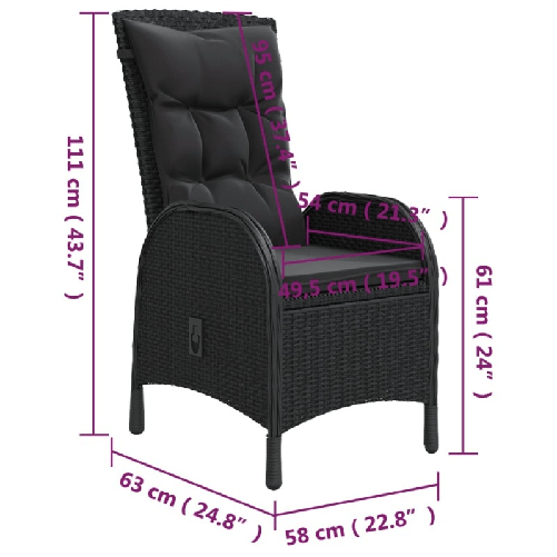 vidaXL Set da Bistrot per Giardino 3 pz in Polyrattan Nero