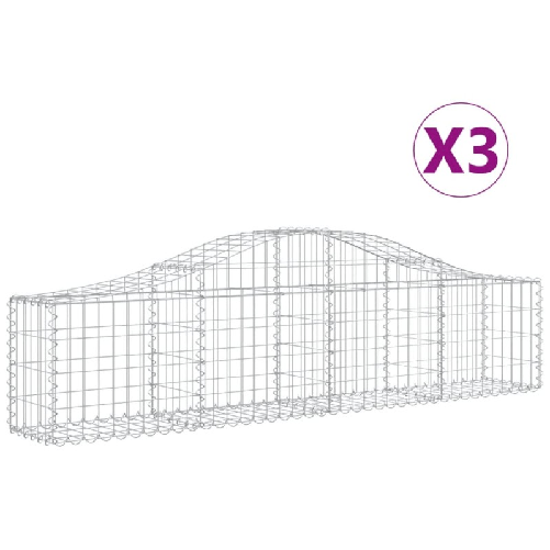 vidaXL Cesti Gabbioni ad Arco 3 pz 200x30x40/60 cm Ferro Zincato