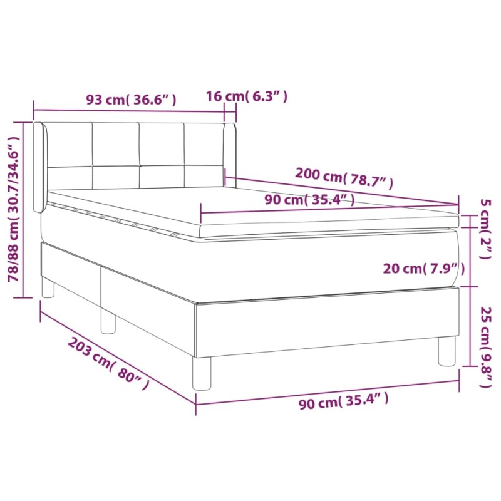 Giroletto a Molle con Materasso Marrone Scuro 90x200 cm Tessuto