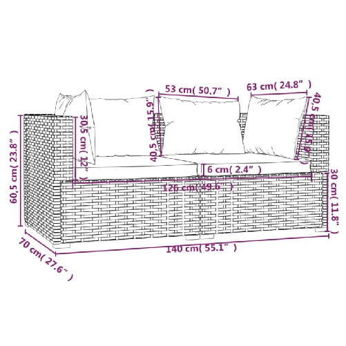 vidaXL Set Divani da Giardino con Cuscini 3 pz in Polyrattan Marrone