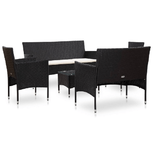 vidaXL Set Divani da Giardino 5 pz con Cuscini in Polyrattan Nero