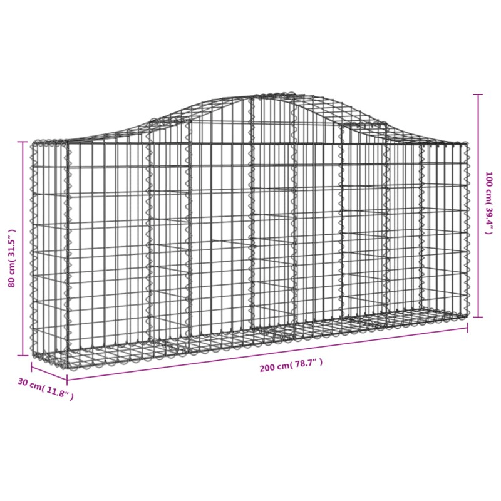 vidaXL Cesti Gabbioni ad Arco 18 pz 200x30x80/100 cm Ferro Zincato