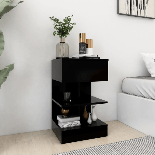 vidaXL Comodino Nero 40x35x65 cm in Legno ingegnerizzato