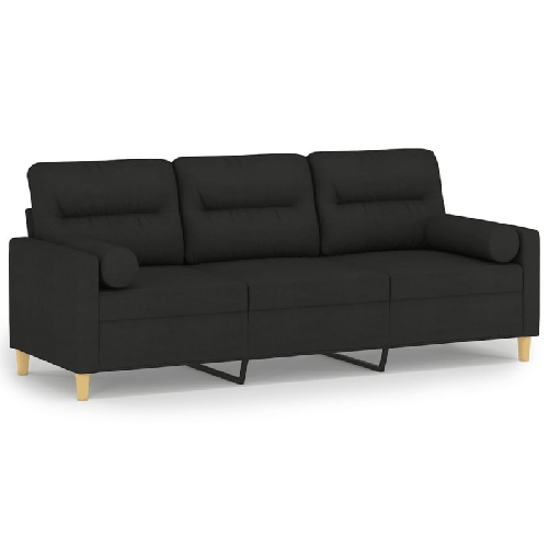 vidaXL Divano a 3 Posti con Cuscini Nero 180 cm in Tessuto