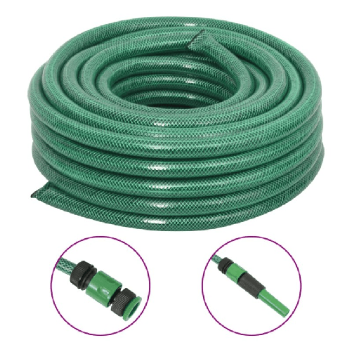 vidaXL Set Tubo da Giardino con Raccordi Verde 0,9" 50 m in PVC