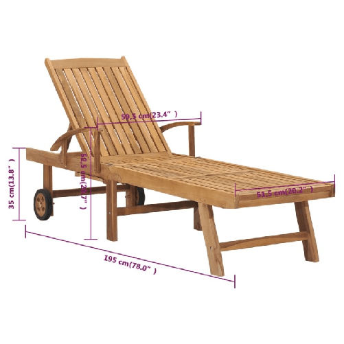 vidaXL Lettino Prendisole in Legno Massello di Teak