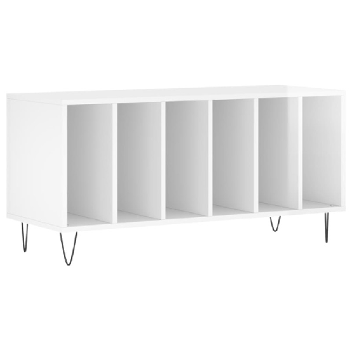 Mobile Porta Dischi Bianco Lucido 100x38x48cm Legno Multistrato