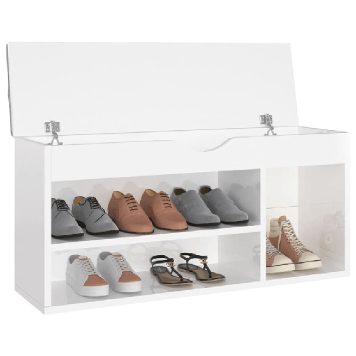 vidaXL Scarpiera con Cuscino Bianco Lucido 104x30x49 cm in Truciolato