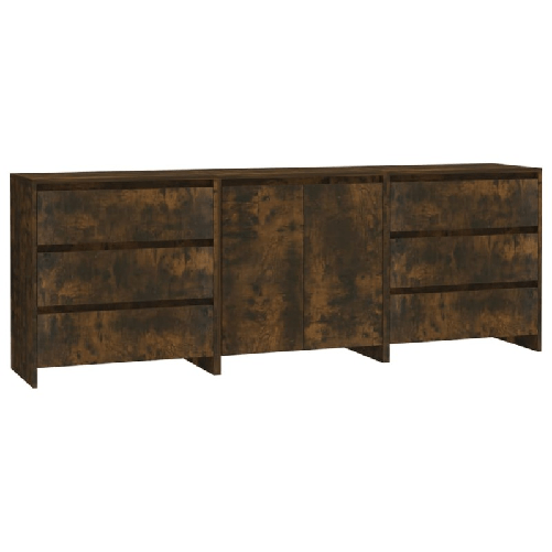 Credenze 3 pz Rovere Fumo in Legno ingegnerizzato