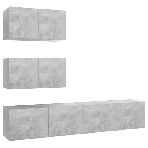 vidaXL Set Mobili TV 4 pz Grigio Cemento in Truciolato