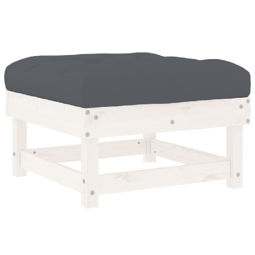 vidaXL Poggiapiedi da Giardino con Cuscino Legno Massello Pino Bianco