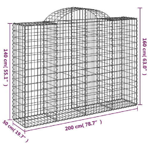 vidaXL Cesti Gabbioni ad Arco 20 pz 200x50x140/160 cm Ferro Zincato
