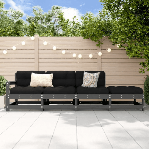 Set Salotto da Giardino 4 pz Grigio in Legno Massello di Pino