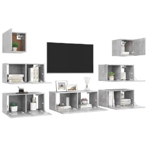 vidaXL Set Porta TV 7 pz Grigio Cemento in Truciolato