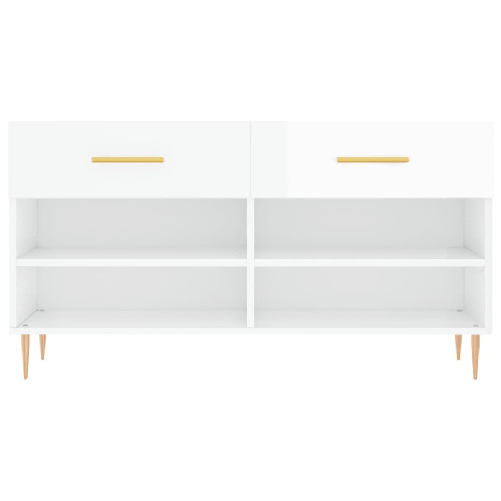 vidaXL Panca Porta Scarpe Bianco Lucido 102x35x55 cm Legno Multistrato