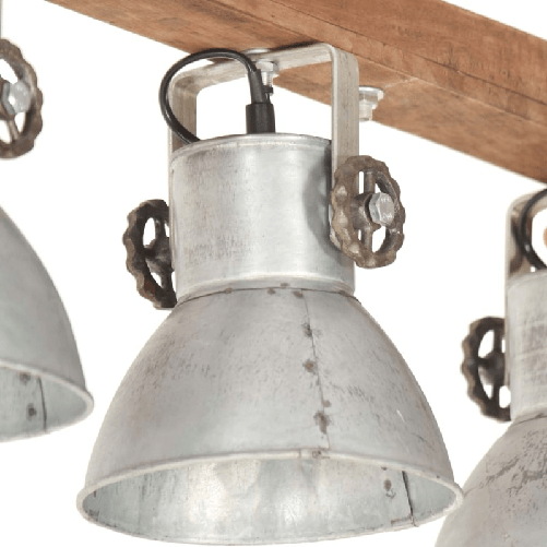 vidaXL Lampada a Sospensione Industriale Argento E27 Legno di Mango