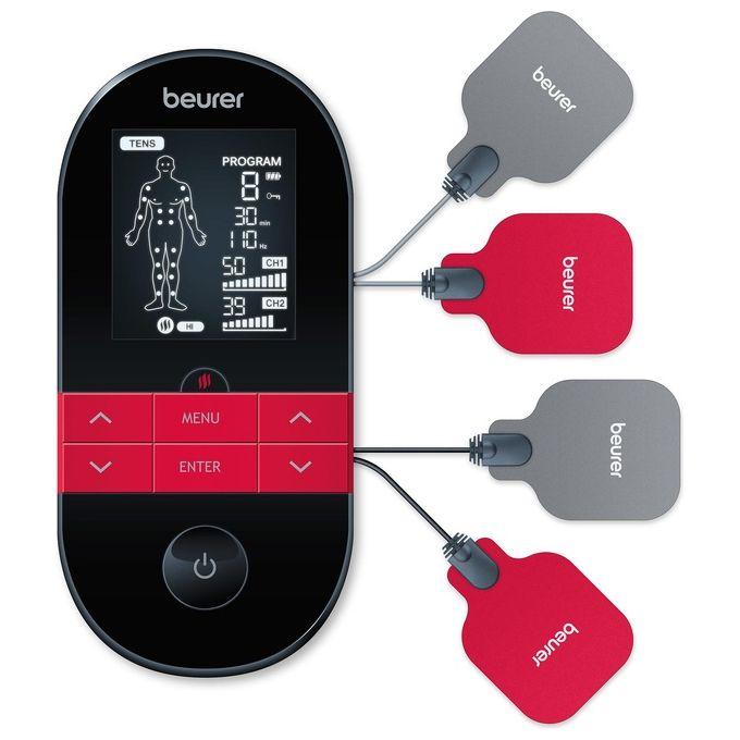 Beurer EM 59 Elettrostimolatore TENS/EMS con Funzione Calore: Terapia del Dolore senza Farmaci e Rafforzamento Muscolare, con Batteria Ricaricabile Be