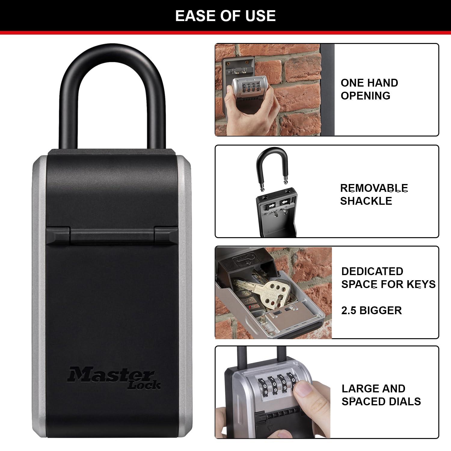 Masterlock Cassetta di Sicurezza per Chiavi Master Lock Riattaccare 19,6 x 7,6 x 5,6 cm Alluminio Master Lock 5480EURD Cassetta Portachiavi con Design