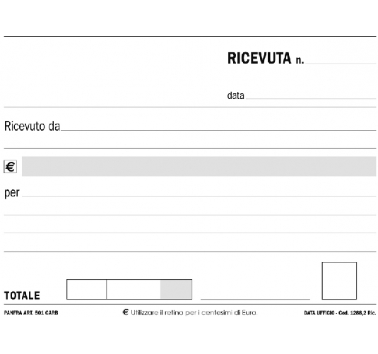 Data Ufficio RICEVUTE GEN. 17x10 50x2 autoric. 5 pezzi
