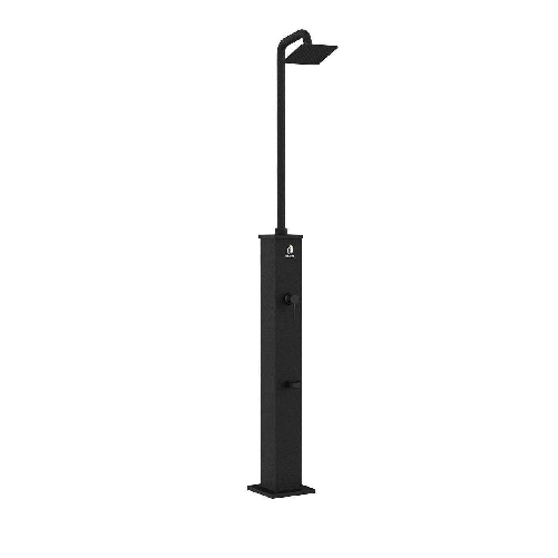 Sined Dino Doccia Solare Calda Da Esterno Con Base In Alluminio e Tubo In Acciaio Nero Serbatoio 26 Litri Soffione Quadrato In Abs Miscelatore Lavapie