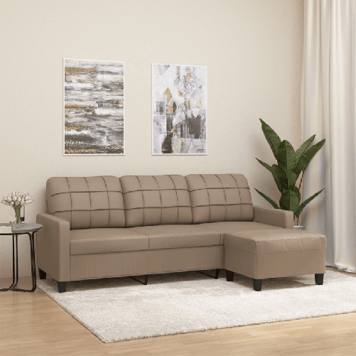 vidaXL Divano a 3 Posti con Poggiapiedi Cappuccino 180cm in Similpelle